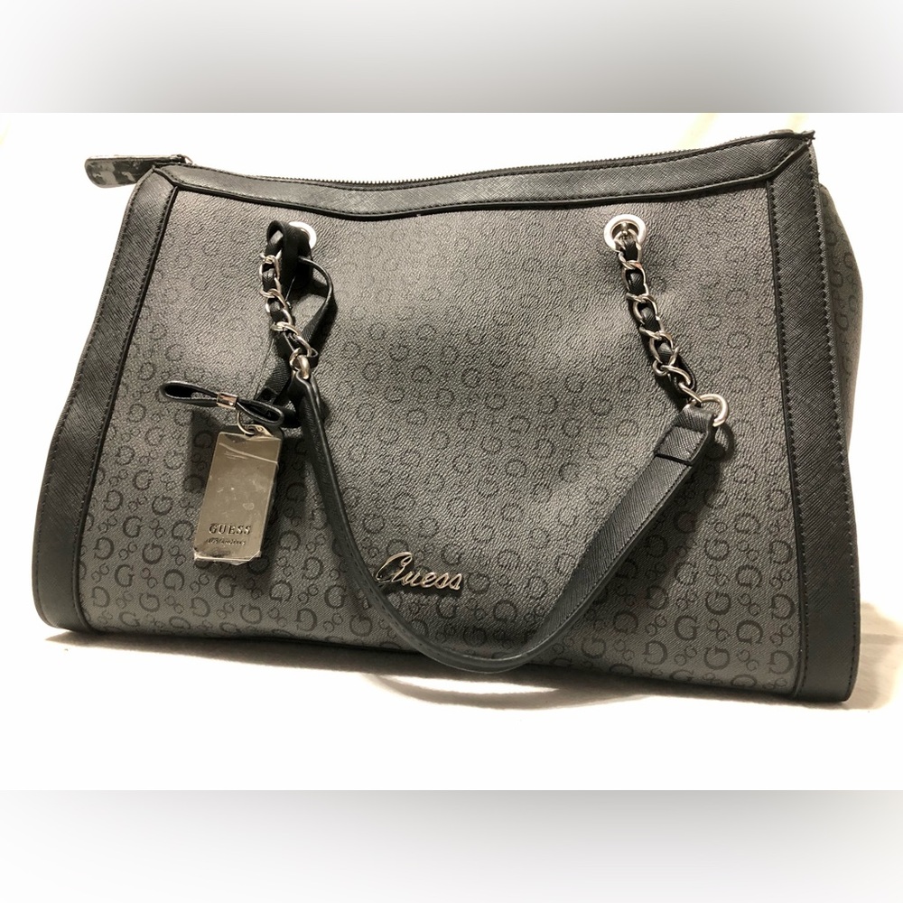 NWT Gray Guess Double Zipper Tote Bag Shoulder Purse
